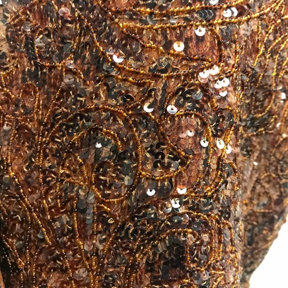 Vintage sequin beaded paisley print short sleeve top Italy crop silk M - Picture 2 of 9